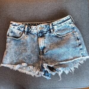 PacSun Women's Blue Distressed High Denim 100% Cotton Shorts Size 28